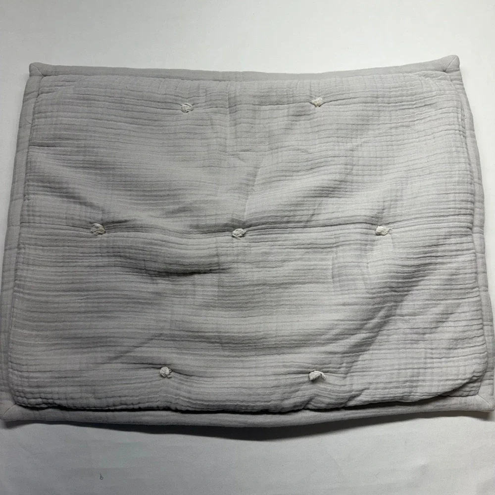West Elm Pillow Shams Set of 2 Organic Cotton Gauze Tufted Grey Standard Modern